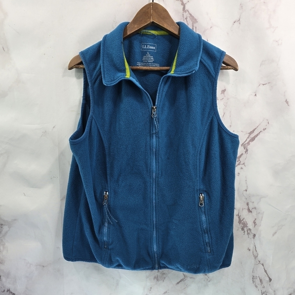 LL Bean Vest Women Large Blue Fleece Insulated Full Zip Up Turquoise
